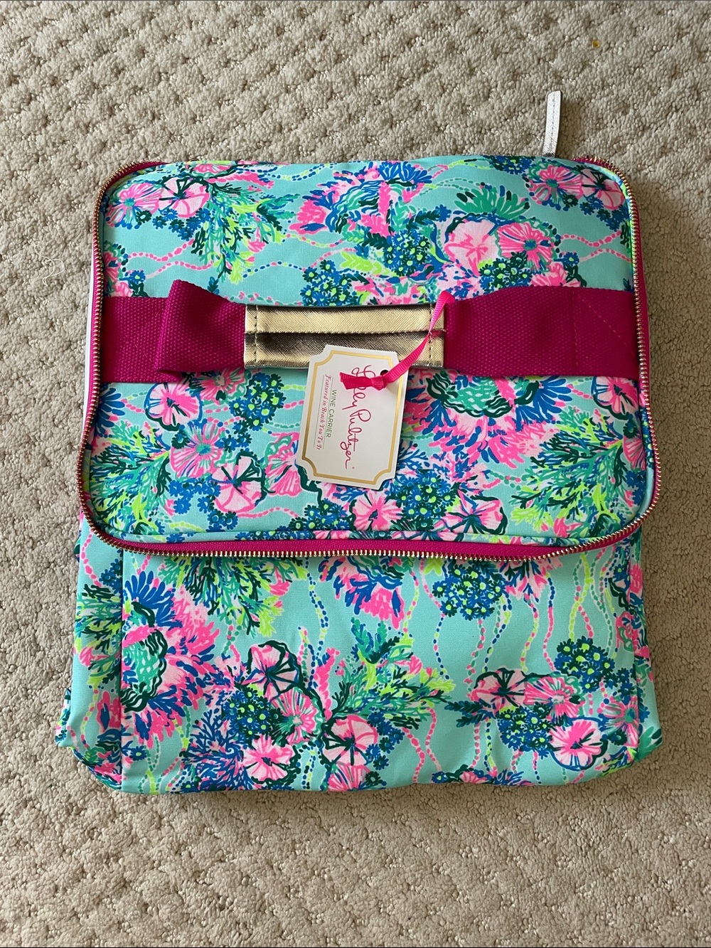 Lilly Pulitzer Aqua Floral Backpack Case with Pink Trim